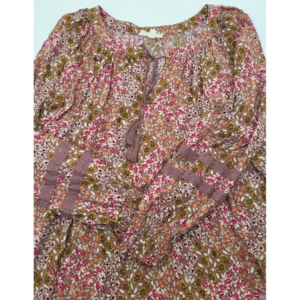 Jane + Delancey Women's M Floral Boho Lace Trim Blouse Peasant Tassel Festival - Picture 9 of 9